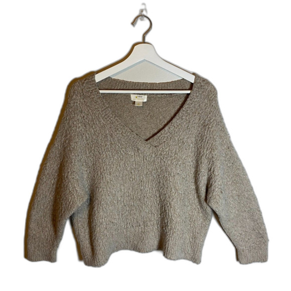 Maeve Anthropologie Merino Wool Blend Sweater Size M Beige V-Neck Minimalist - Picture 2 of 6